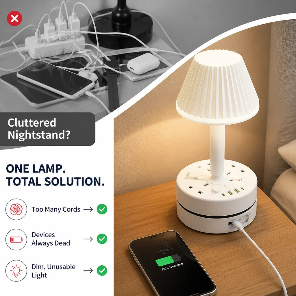 RestBeacon™ — Wake Up to Clutter-Free Power and Soothing Light Every Night