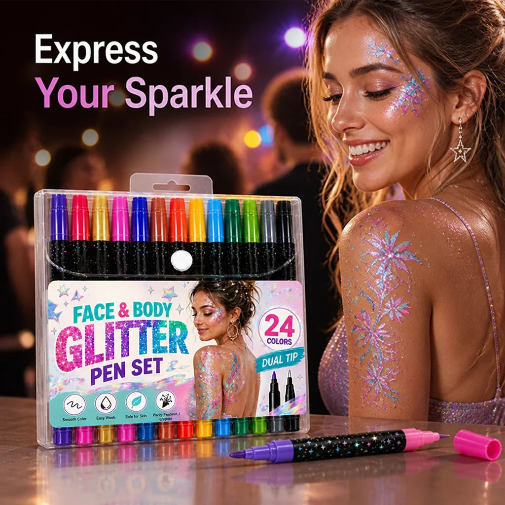 PrismGlitz™ 24-Color Dual-Tip Glitter Marker Set — Unleash Radiant Sparkle That Commands Every Eye