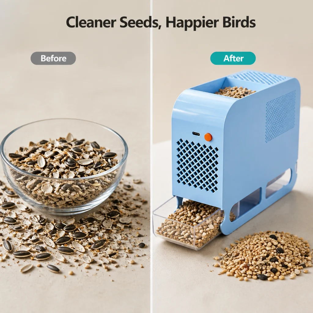 BreezeCrack™ Electric Seed Separator — Pure, Mess-Free Seeds That Keep Your Birds Happy and Healthy
