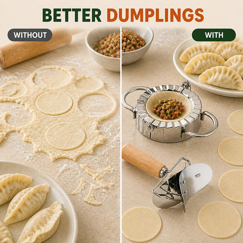 DoughPocket™ Stainless Steel Dumpling & Dough Cutter Set — Effortless Perfect Dumplings That Turn Your Kitchen Into a Celebration