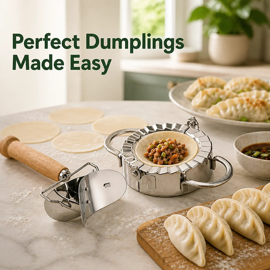 DoughPocket™ Stainless Steel Dumpling & Dough Cutter Set — Effortless Perfect Dumplings That Turn Your Kitchen Into a Celebration