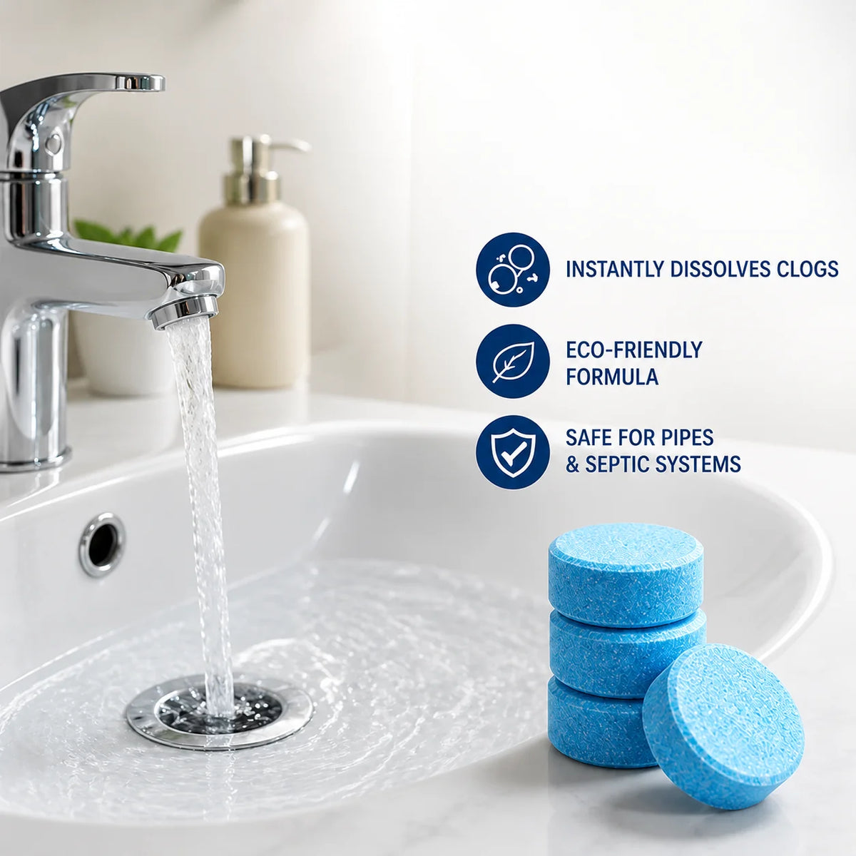 ClariFlow™ Effervescent Tablets — Effortless Fizzing Power That Clears Clogs and Refreshes Your Home Instantly