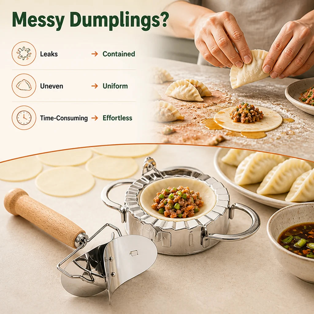 DoughPocket™ Stainless Steel Dumpling & Dough Cutter Set — Effortless Perfect Dumplings That Turn Your Kitchen Into a Celebration